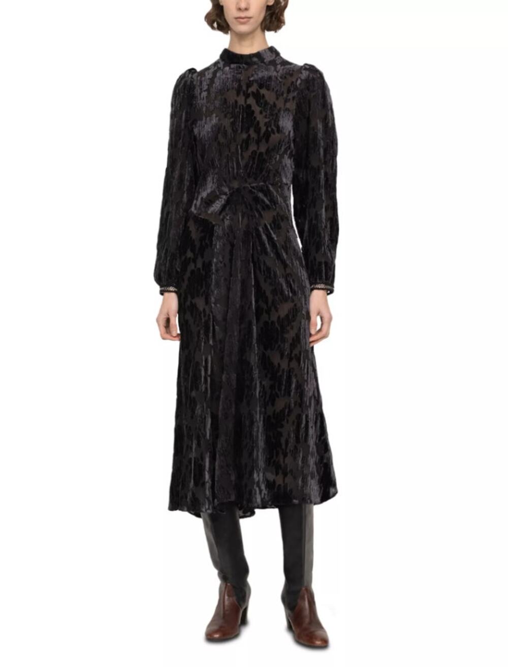 NWT Sea New York Regine Burnout Velvet Midi Dress Black Size XL